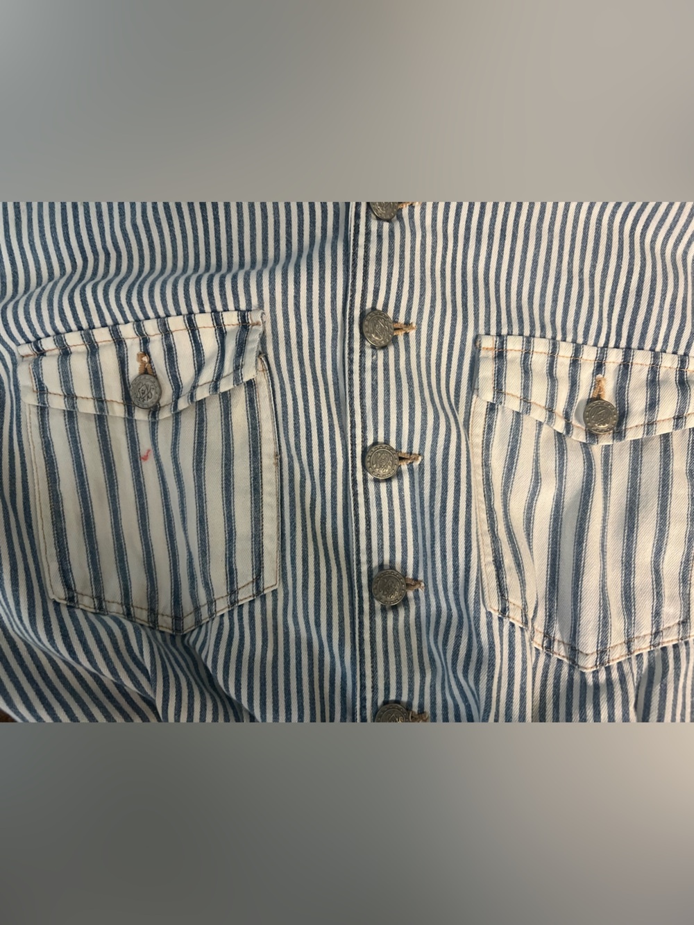 vintage 80’s Gloria Vanderbilt denim romper blue & white hickory stripe pattern - Picture 4 of 10